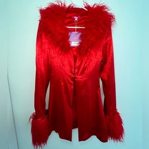 Womens Satin Jacket w/ Fur Collar and Cuffs Great for the holidays!